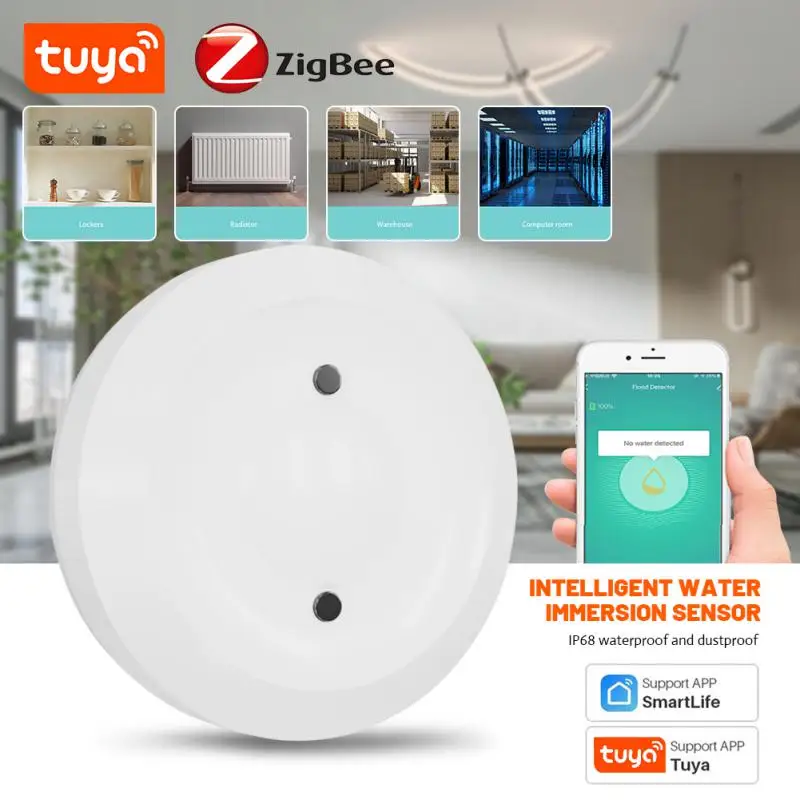 TUYA ZigBee Water Leak Detector Flood Sensor Water Tank Full Water Linkage Alarm Smart Life APP Remote Monitoring Leakage Alarm