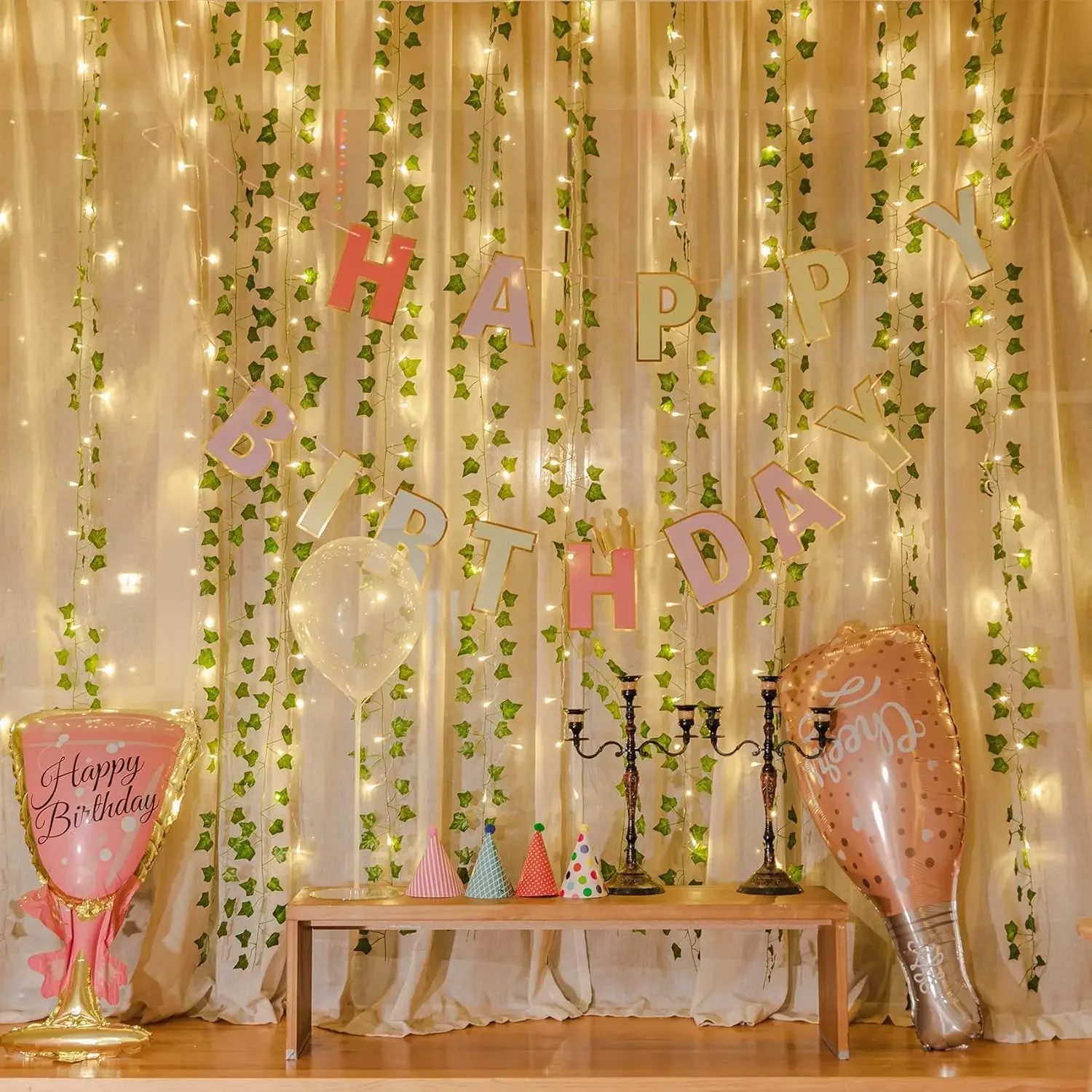 2 เมตร LED light string ประดิษฐ์สีเขียว Vine บ้านคริสต์มาสงานแต่งงานเจ้าสาวสวนแขวนพืชสีเขียวปาร์ตี้ตกแต่ง DIY