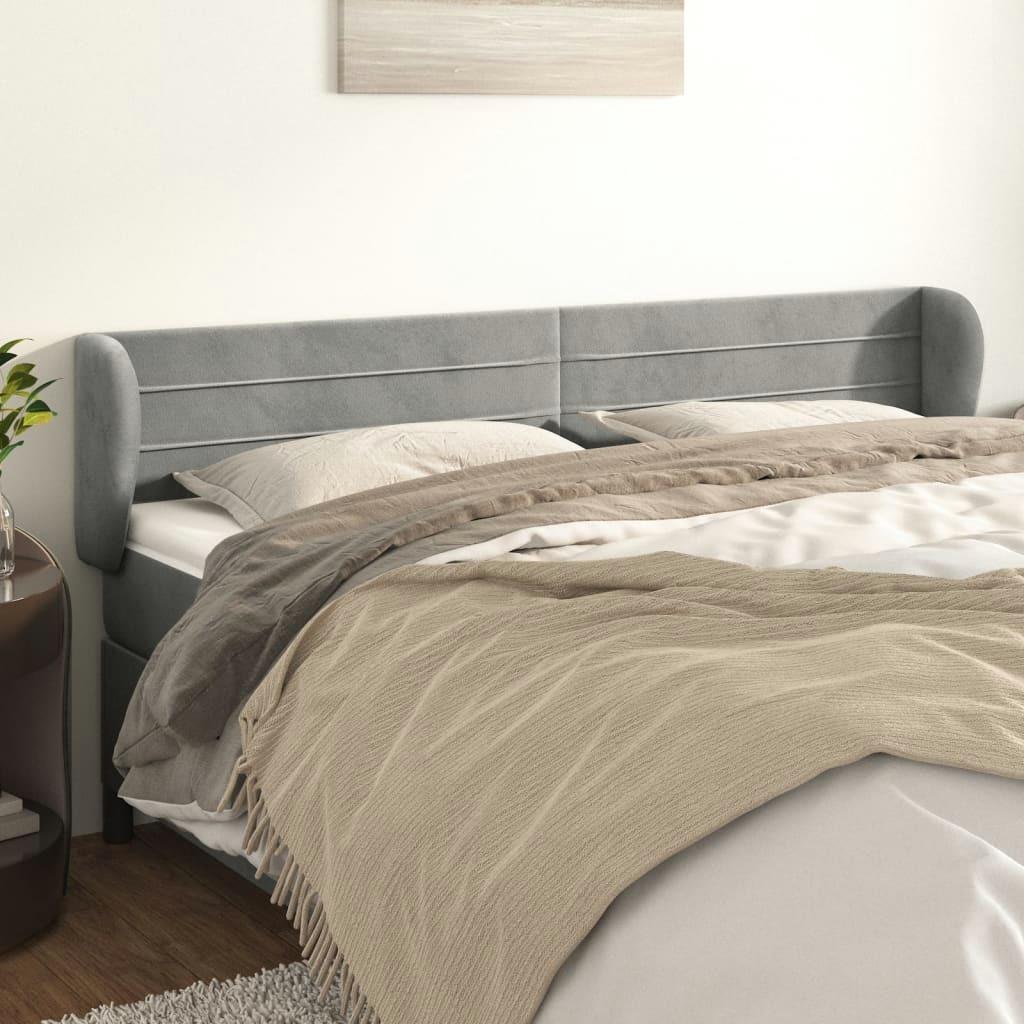 Samt-Kopfteil mit Ehren in Hellgrau – 183 x 23 x 78/88 cm – elegantes Design für stilvolle Schlafzimmer