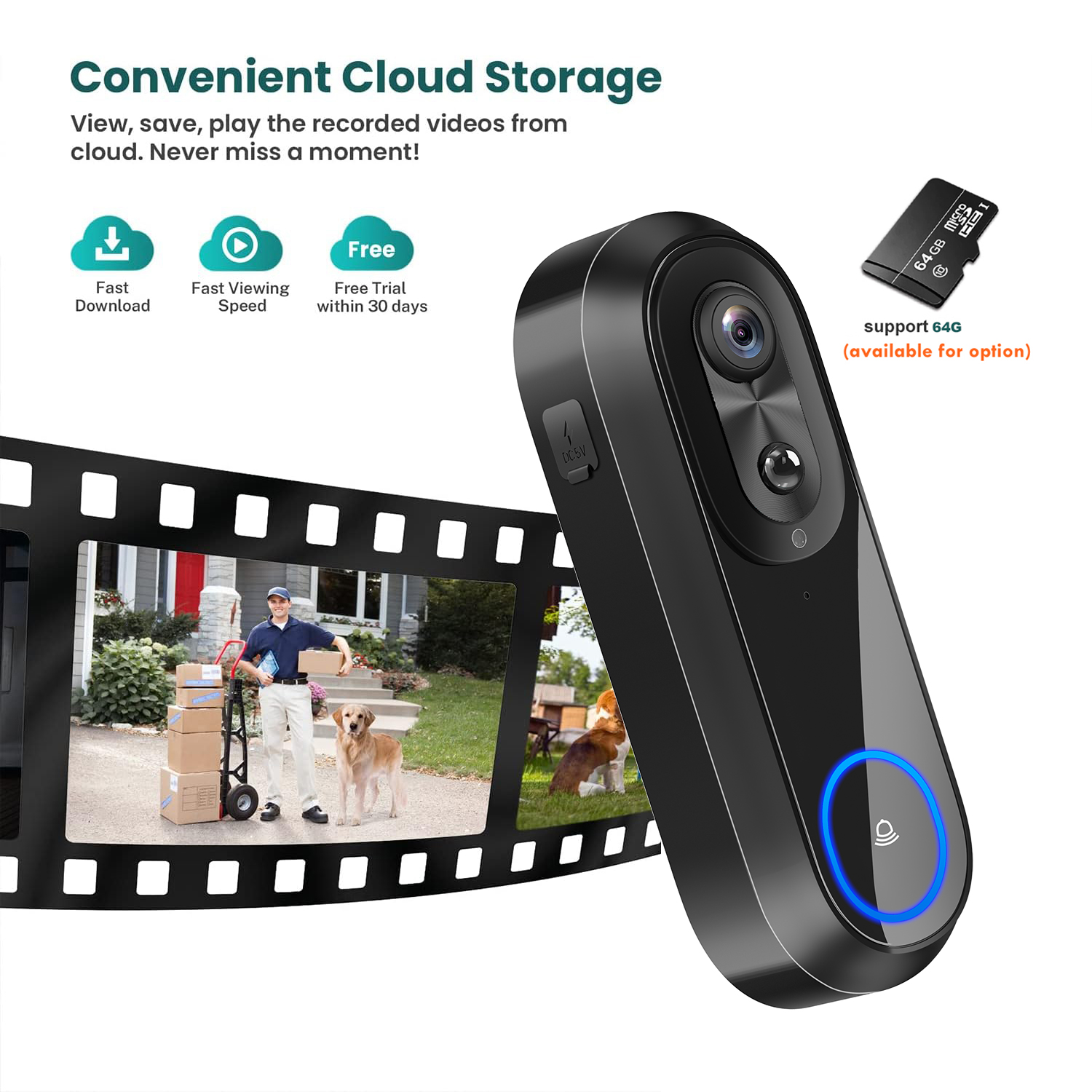 Sonnette vidéo WiFi 5G 2.4G, 1080P, sans fil, application Tuya, interphone intelligent, caméra, étanche IP65, avec batterie 7000mAh