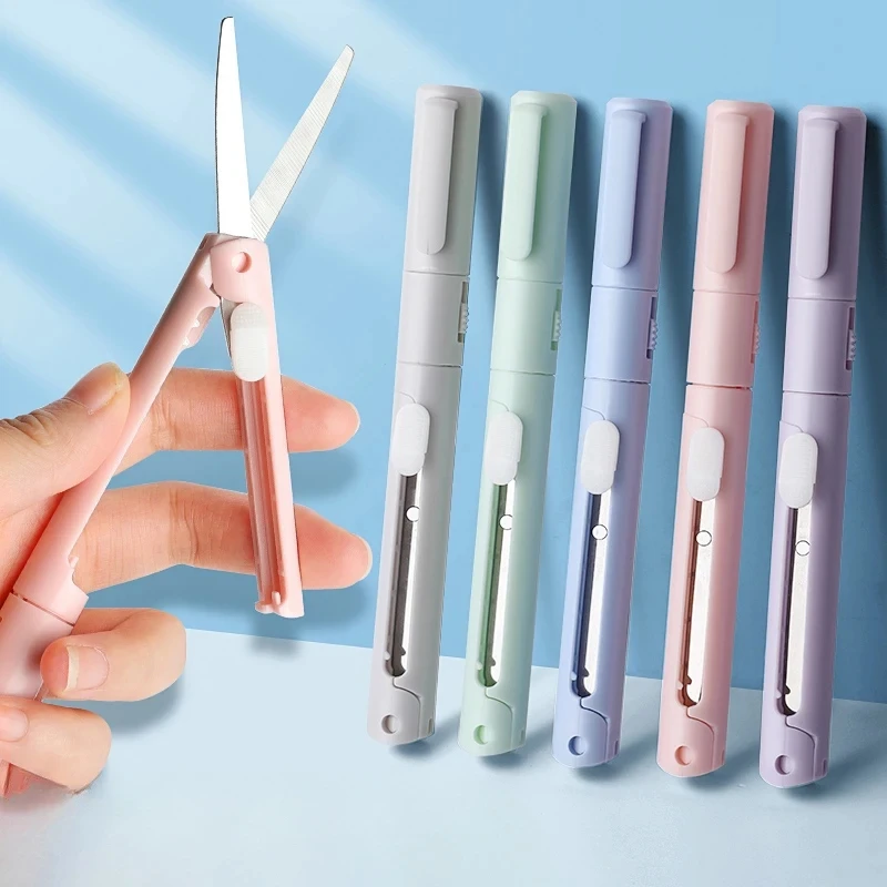 1pc Mini Portable Scissors Paper Cutter Knife 2 In 1 Multifunctional Pocket Pen Shape Scrapbooking Carving Cutting Art Tools