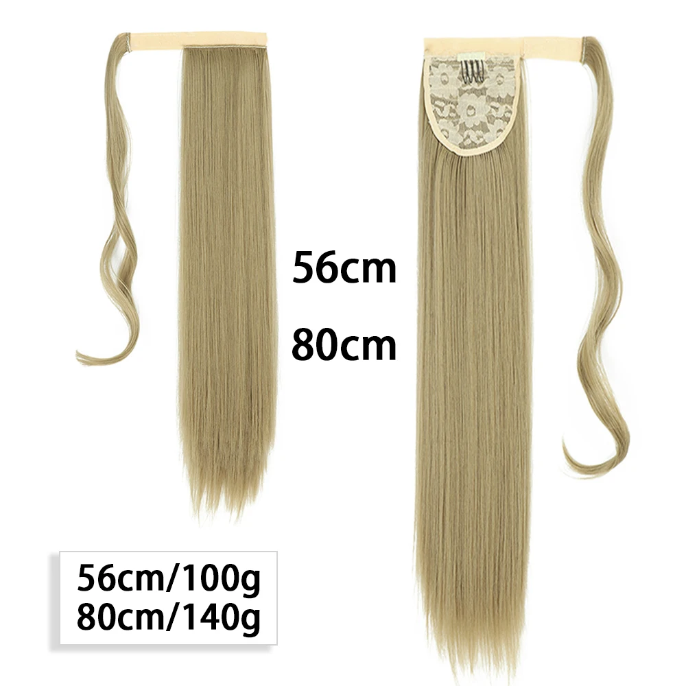 My-diva longa reta resistente ao calor sintético rabo de cavalo extensão do cabelo envoltório em torno do grampo de cabelo falso na cauda de pônei marrom