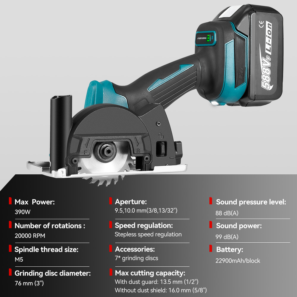 ONEVAN Brushless เครื่องบดมุม 76 มม.ความเร็วไร้สายไฟฟ้าเลื่อยวงเดือนตัดเครื่องมือสําหรับ Makita 18V แบตเตอรี่