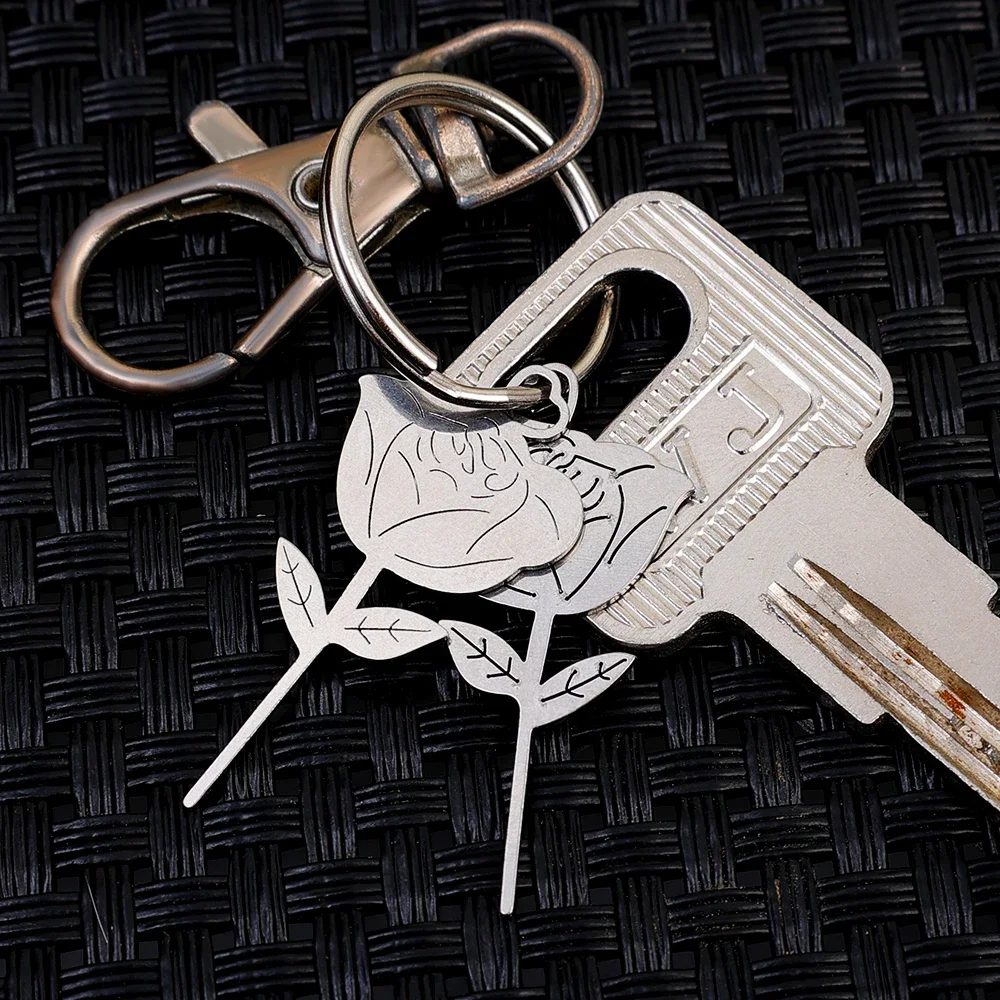 ステンレス鋼のキーリング,抽出ピン,キーチェーン,キーリングオープナー,バラの形,ユニバーサル,2 in 1
