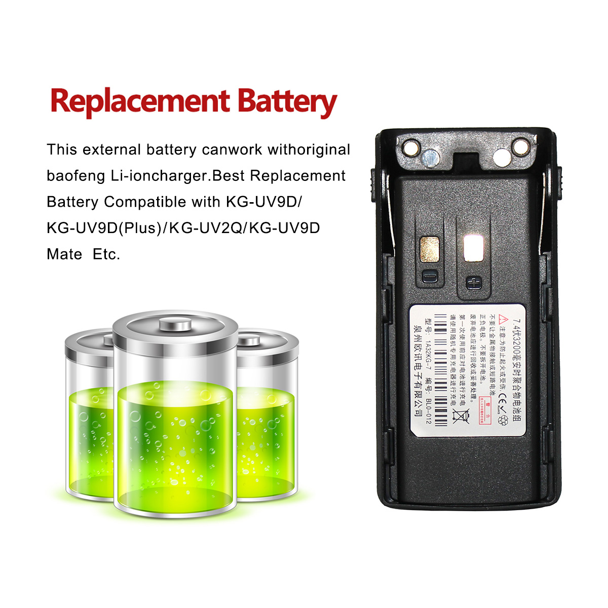 KG-UV9D Plus Сменный аккумулятор Type-C с зарядкой 7,4 В, 3200 мАч, аккумулятор большой емкости для KG-UV9D KG-UV2Q/KG-UV9DMate WalkieTalkie