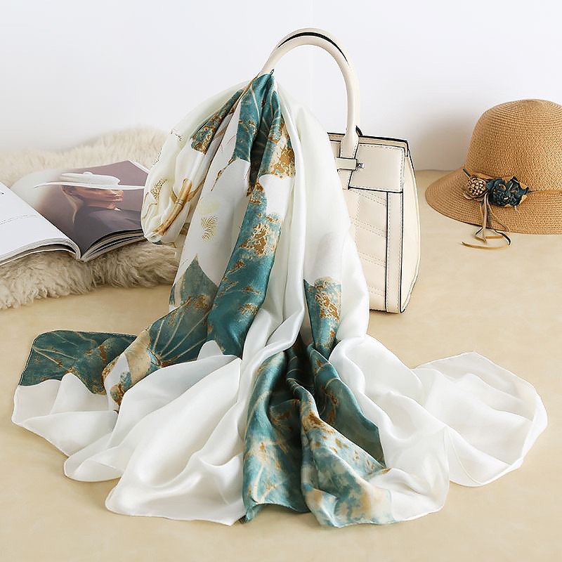 Diseño de satén de seda chal Hijab Bufanda mujer moda verano protector solar estola de playa envolturas Bufanda pañuelo femenino Echarpe nuevo