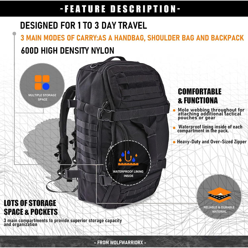 Mochila de viagem 40L 60L 80L Mochila tática militar com alça ajustável Bolsa de fim de semana para homens e mulheres Bolsas de ginástica à prova d'água