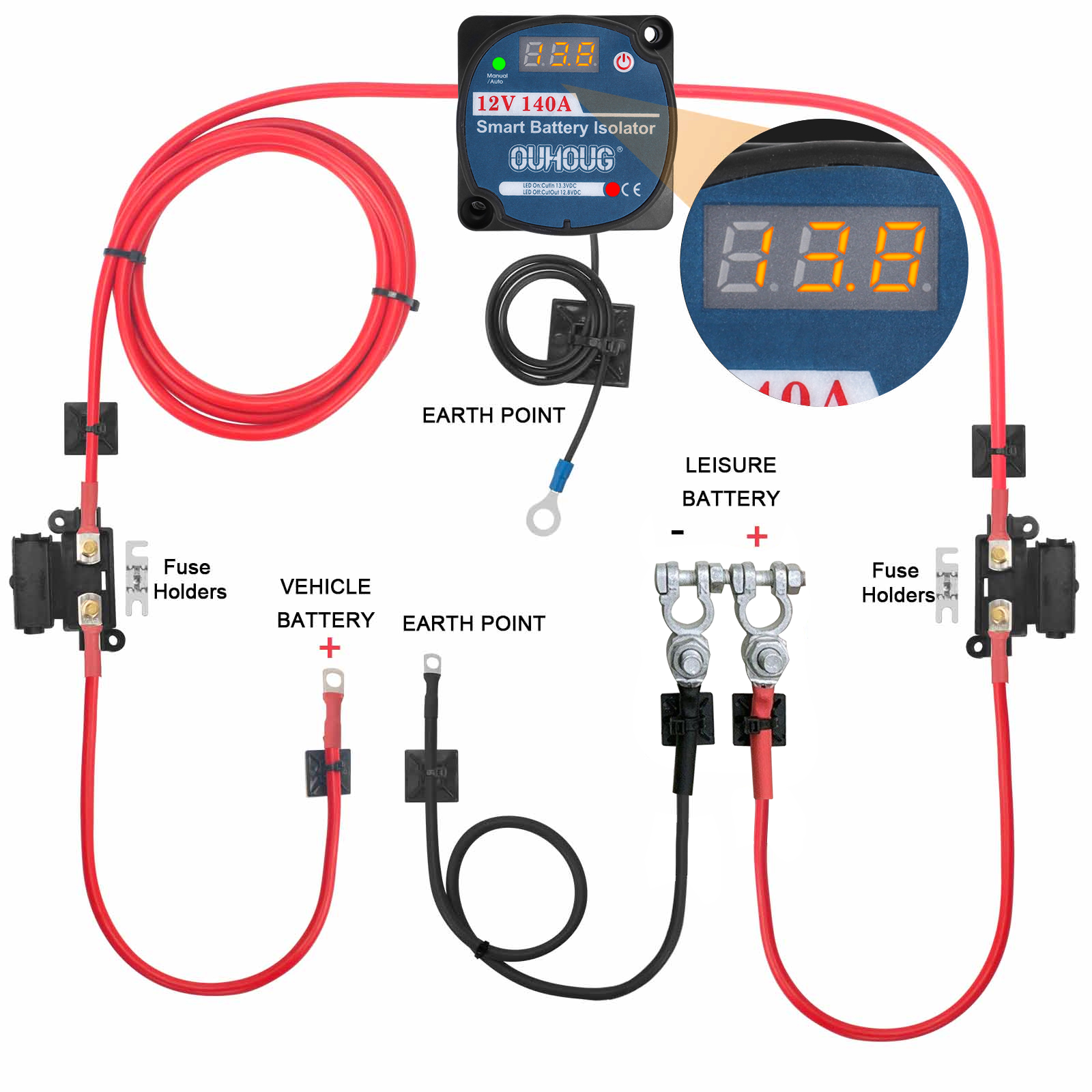 3/5/7/10M Advanced Voltage Sensitive Split Charge Relay Kit w/ Fuse Box 12V 140A For VSR Camper Van