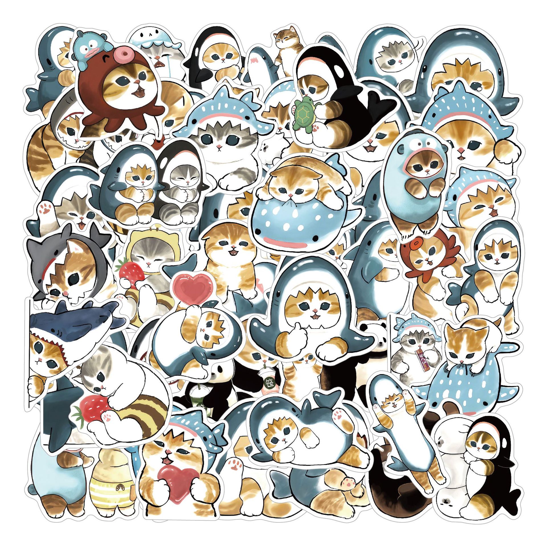 10/30/50PCS Cute Shark Hooded Fun Cat Stickers Decals Decoration Suitcase Scrapbooking Laptop Phone Stationery Toy Gift