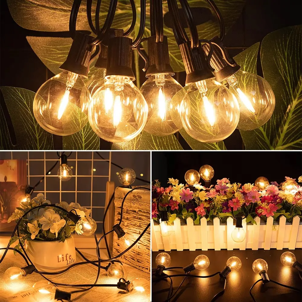 LED 7.6-20M G40 Ball String Lights Dimmable Waterproof Patio Light Warm White Clear Bulb EU US Plug for Outdoor Camp Party Decor