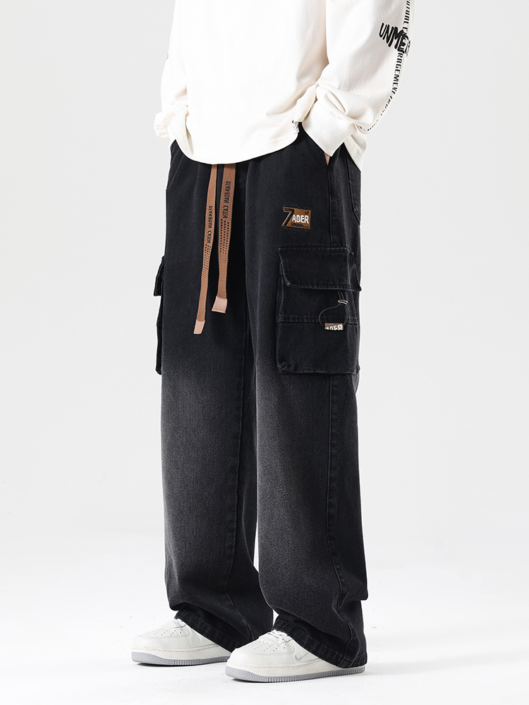 2024 otoño nuevos pantalones vaqueros Cargo para hombres talla grande 8XL 7XL 6XL bandas de hilo pantalones vaqueros de pierna ancha de algodón pantalones vaqueros rectos holgados