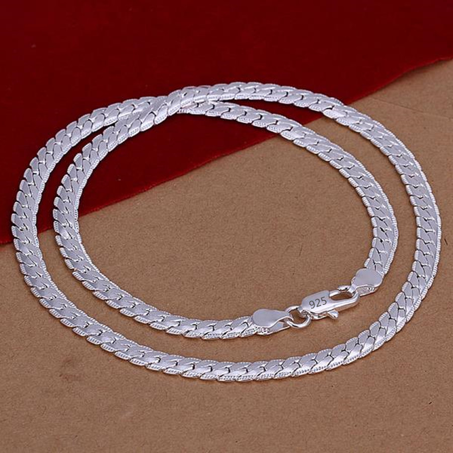 Pulsera de plata de ley 925, 6mm, 18/20cm, cadena lateral plana, pulsera con cierre de langosta para mujer, hombre, joyería de compromiso de boda