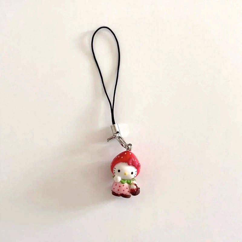 Kawaii Strawberry Holle Kitty Mobile Phone Pendant Cute Funny DIY Backpack Pendant Keychains Decoration Friend Birthday Gift