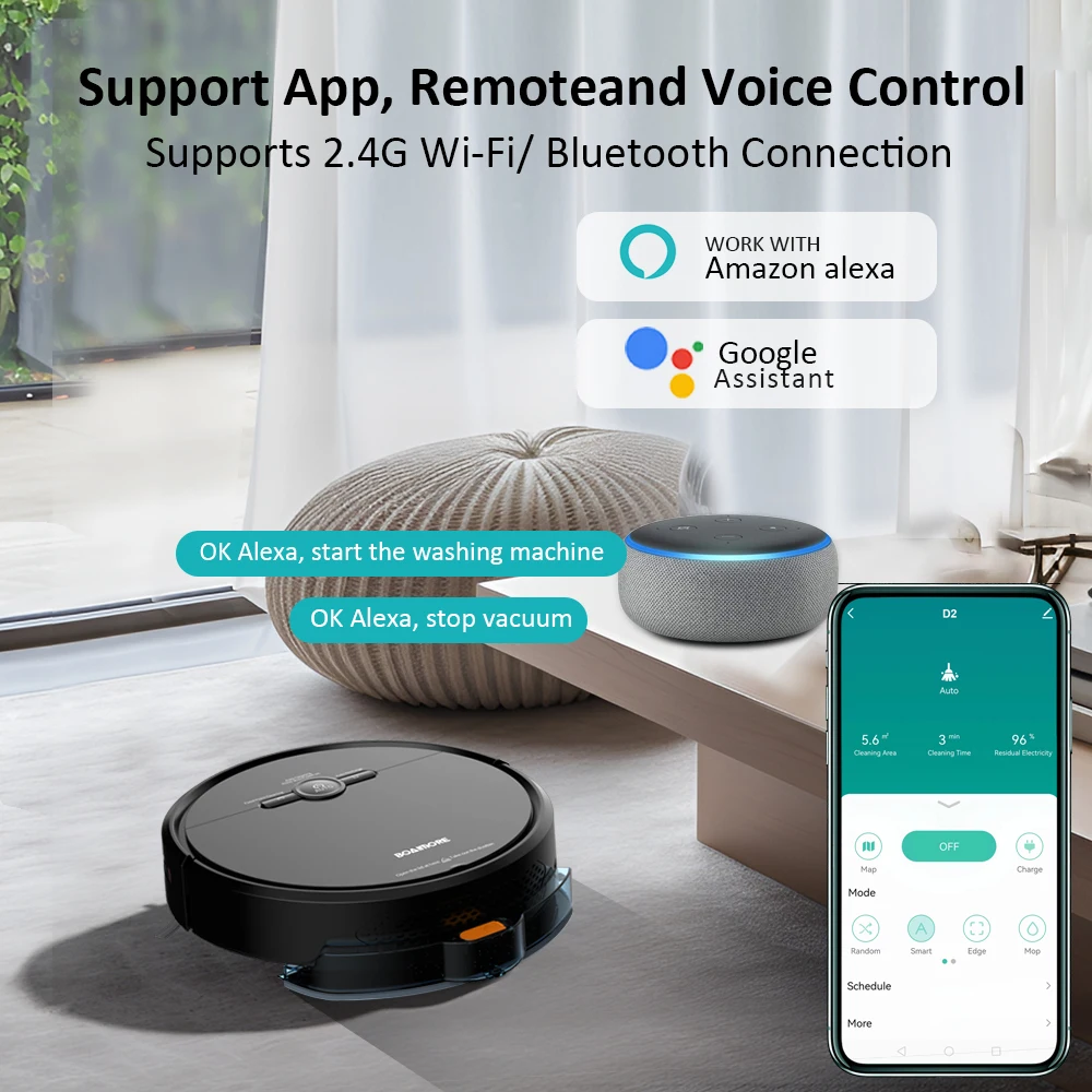 Robot aspirador 3600PA, Control de voz inteligente, carga automática inalámbrica, barredora de suelo, área de navegación en el mapa, Robot de limpieza