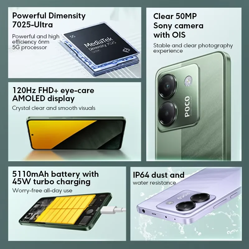 【Wereldpremière】POCO M7 Pro 5G Global Version Dimensity 7025-Ultra 120Hz FHD+ Oogzorg AMOLED Display 50MP camera met OIS NFC