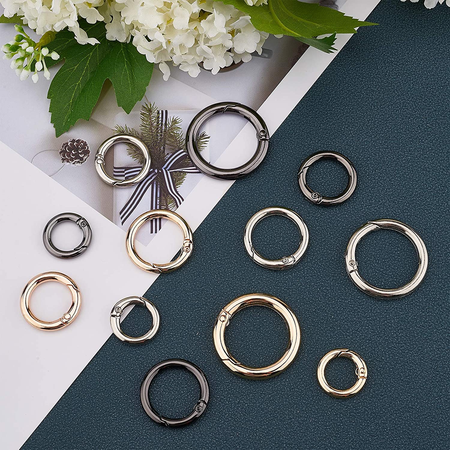 5 Stück Metall-O-Ring-Federverschlüsse für DIY-Schmuck, zu öffnende runde Karabiner-Schlüsselanhänger-Taschenklammern