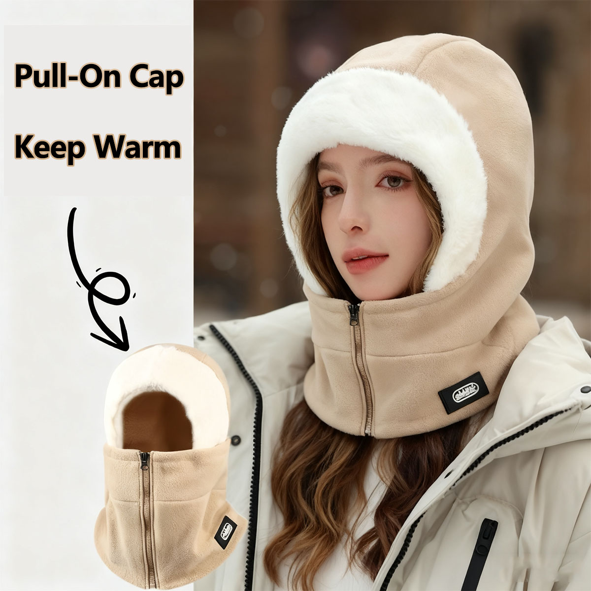 Soft Solid Color Cycling Windproof Cap Hood Thermal Winter Balaclava Drawstring Keep Warm Ski Mask Hat Women