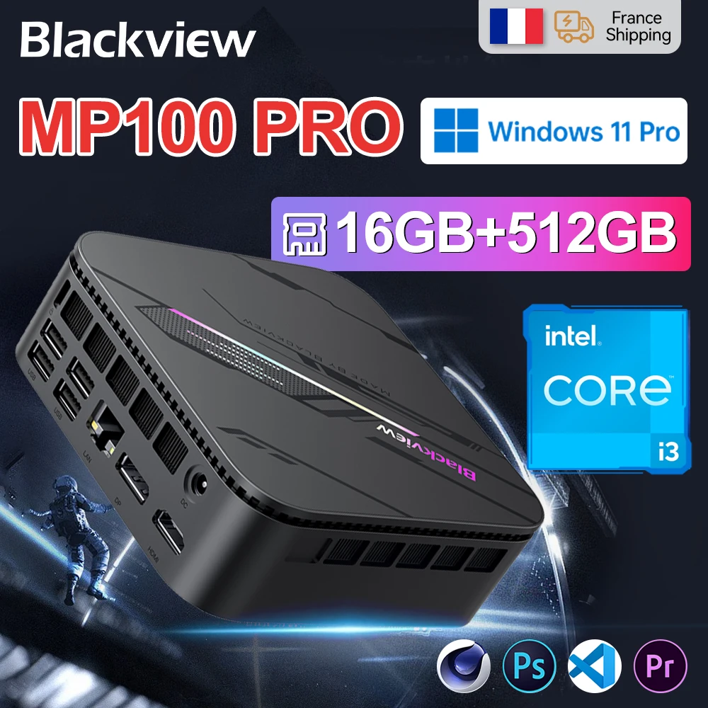 Blackview MP100 Pro 16GB DDR4 512GB SSD Mini PC Intel 7 i3-1215U WiFi 5 Windows 11 Pro 6 rdzeni 8 wątków Mini komputer BT5.2