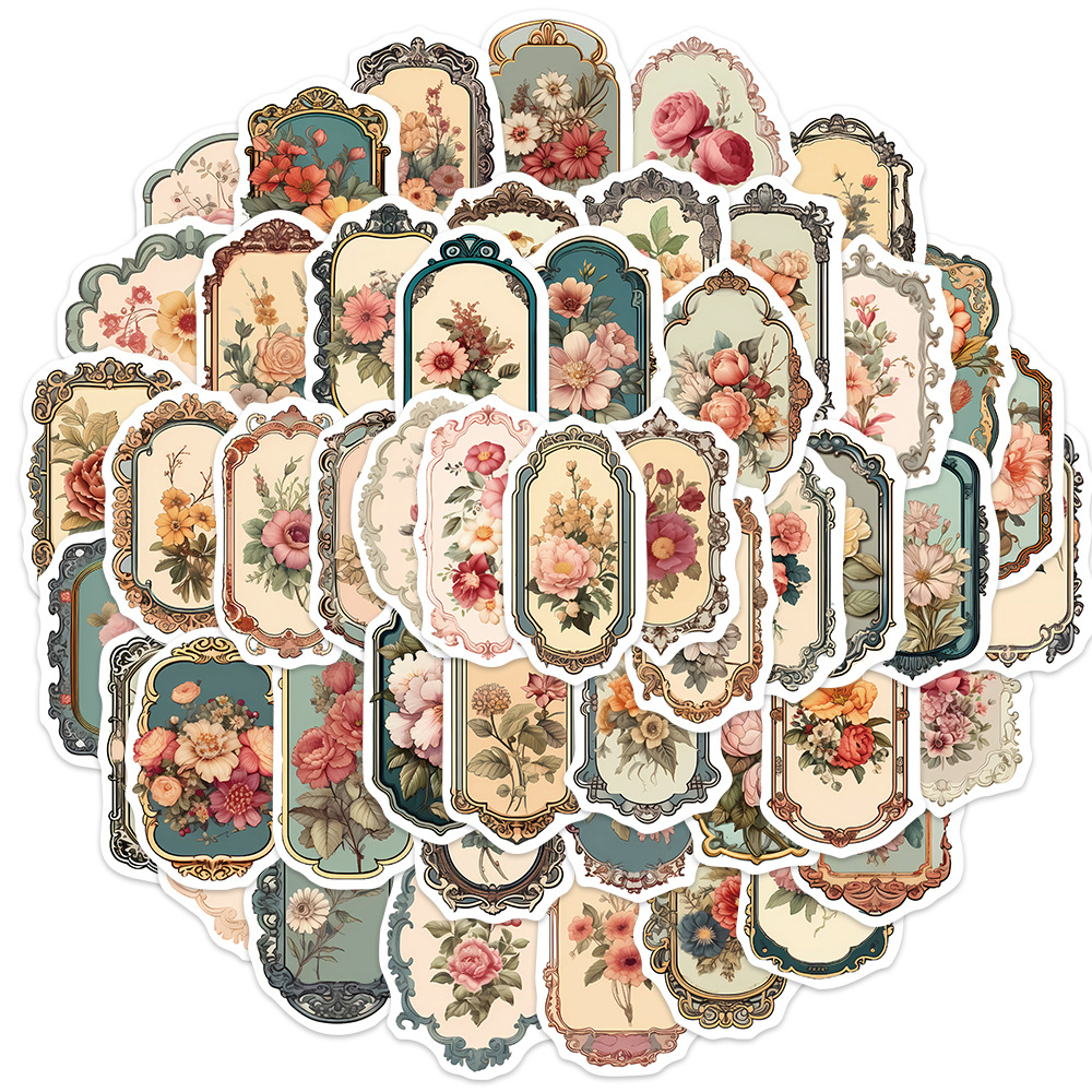 50 pçs vintage flor espelho graffiti adesivos, decoração guitarra portátil bagagem diy adesivo à prova dwaterproof água