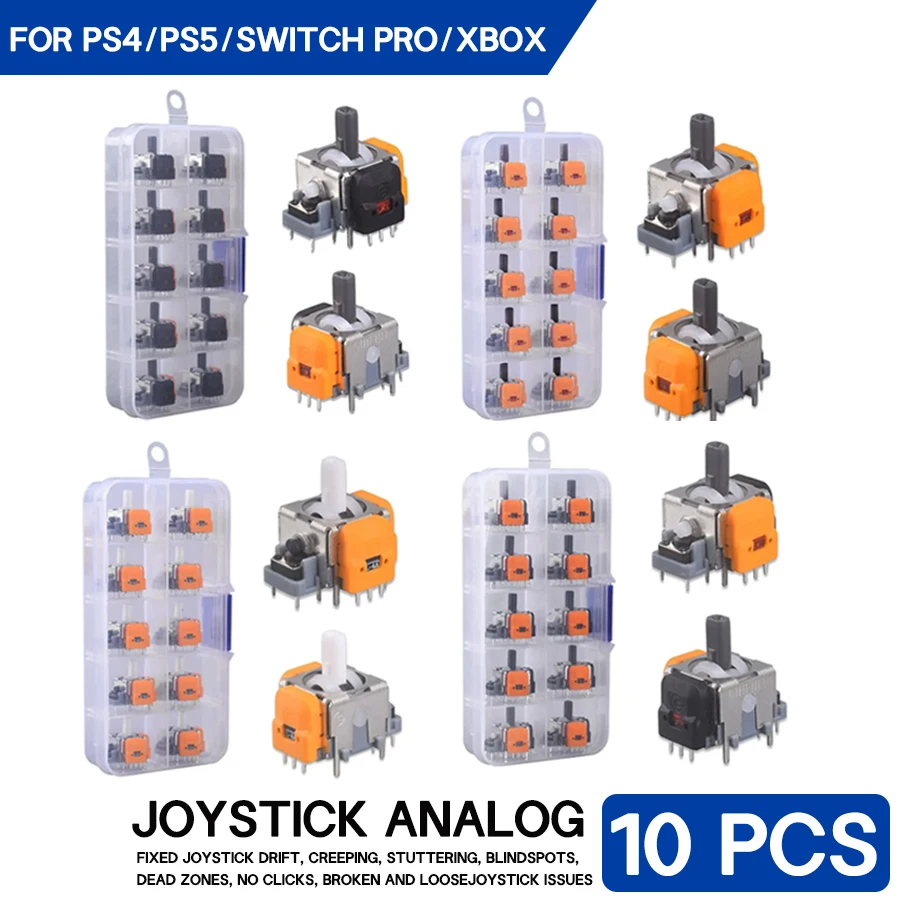 10 pezzi di joystick ad effetto Hall 3D ad alta precisione senza deriva, parti di riparazione del modulo di levette regolabili per PS4/PS5/XBox/Switch Pro, accessori per giochi