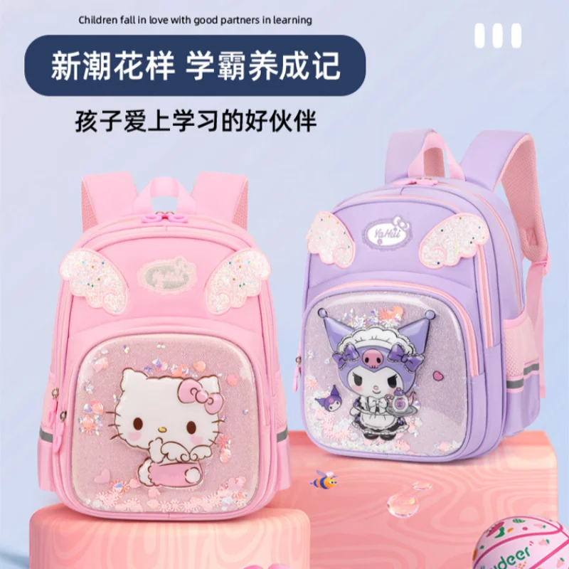 Sanrio Hello Kitty süßer und süßer Schüler-Schulrucksack Kuromi Cartoon-Druck frischer Treibsand-Rucksack mit großem Fassungsvermögen