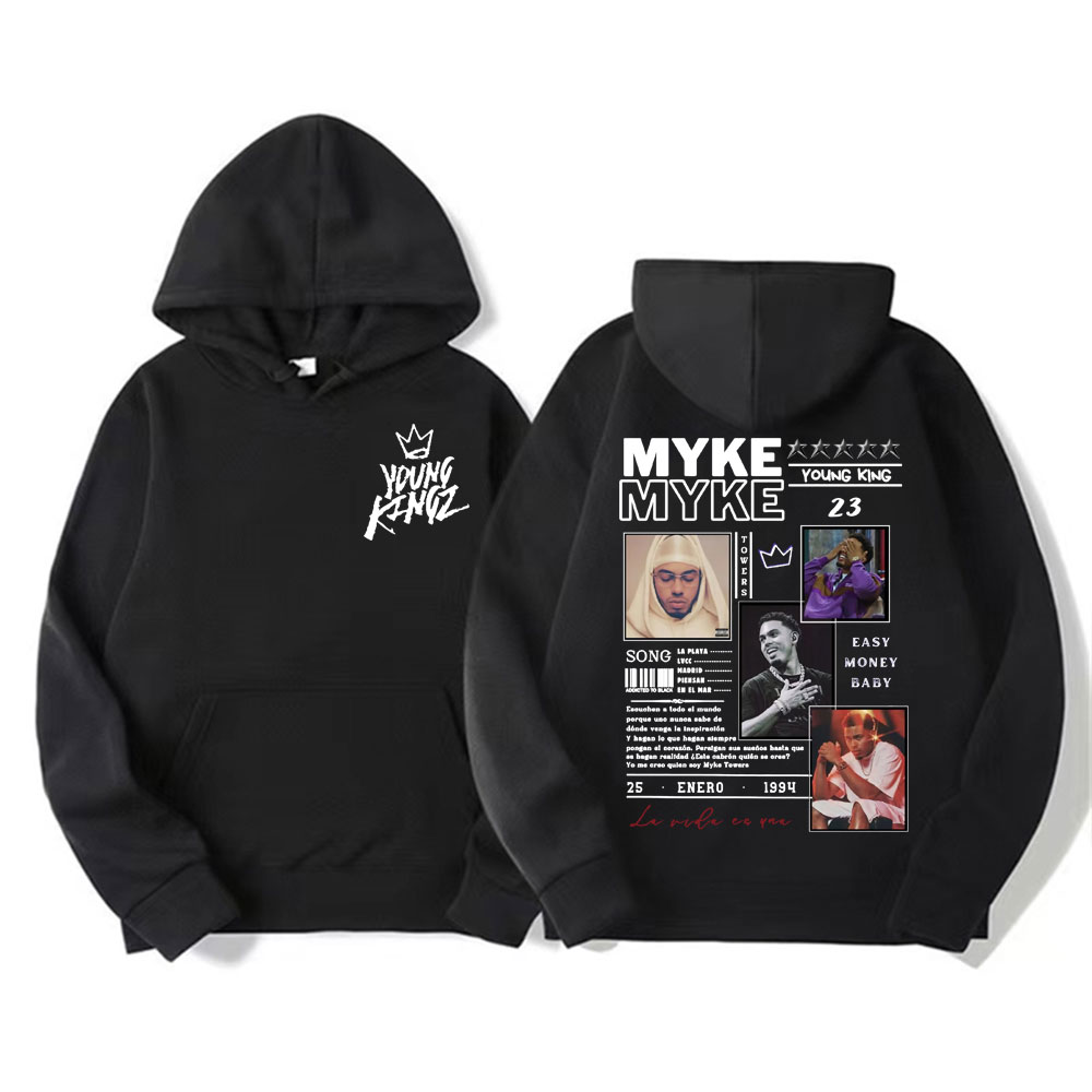 Sudadera con gráfico de portada del álbum de rapero Myke Towers, sudaderas con capucha Harajuku de Hip Hop para hombre, Jersey informal de lana con capucha, ropa de calle