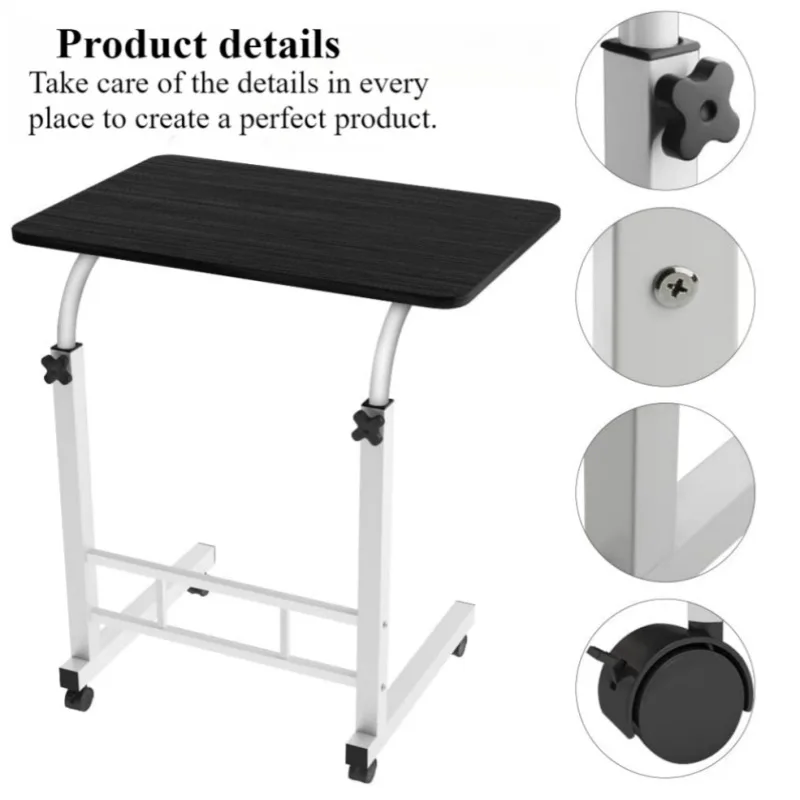 Bedside Desk with Universal Wheels Oversized Table Adjustable Height Large Laptop Desk Portable Study Desk for Dormitory Student