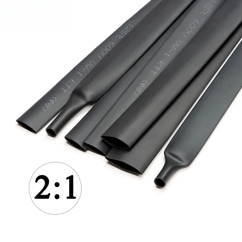 5 metros/lote tubo termorretráctil 1mm 1,5mm 2mm 3mm 4mm 5mm 6mm 8mm 10mm 12mm 14mm 16mm 18mm 20mm funda aislante negra