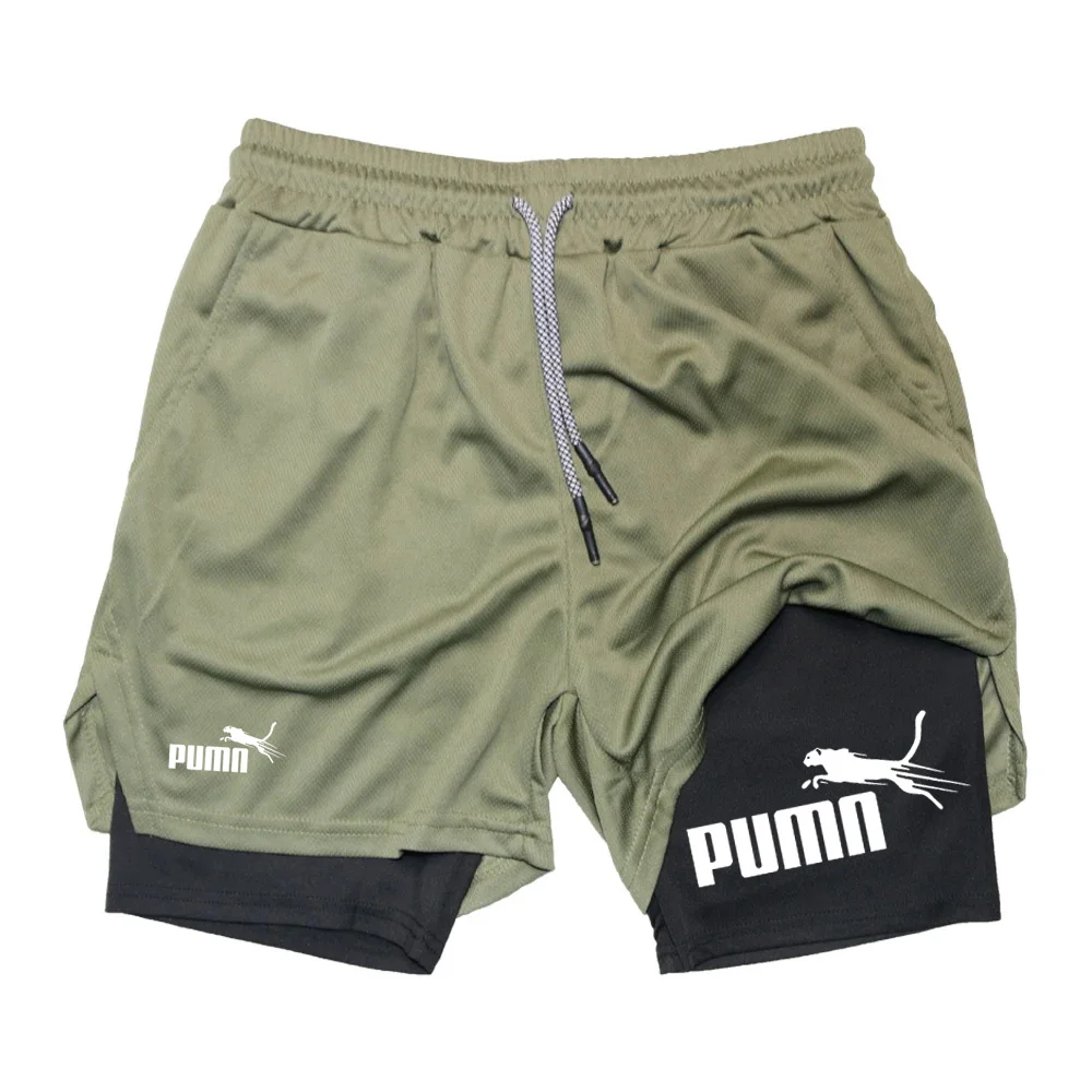 Summer Breathable Two-in-one Double-layer Shorts Men's Elastic Compression Shorts Quick-drying Multi-functional Shorts M-3XL