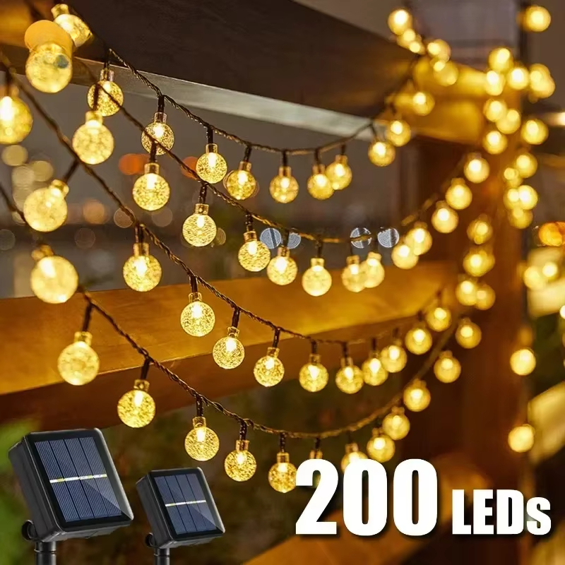 200LED 크리스탈 공 LED 태양 빛 문자열 야외 방수 크리스마스 장식 요정 갈 랜드 정원 파티 램프
