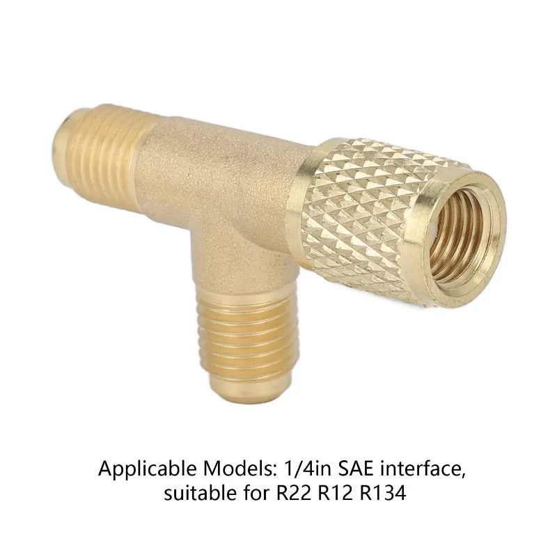 Snelkoppeling T-adapter met ventielkern Messing 1/4 inch SAE Stevige structuur voor R22 R12 R134