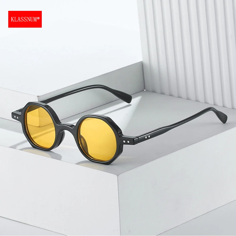 KLASSNUM gafas de sol clásicas Vintage para hombre, gafas de sol pequeñas redondas Retro Punk de Color océano, lentes transparentes degradados, gafas de conducción 2025