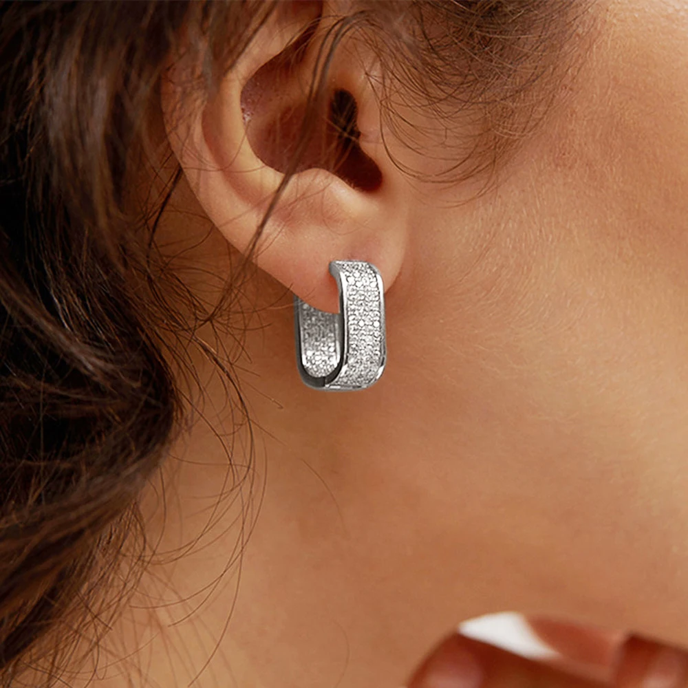 Huitan-pendientes de aro de circonia cúbica pavimentados para mujer, moda coreana, Color Metal plateado/dorado, pendientes simples y versátiles para niñas, joyería novedosa