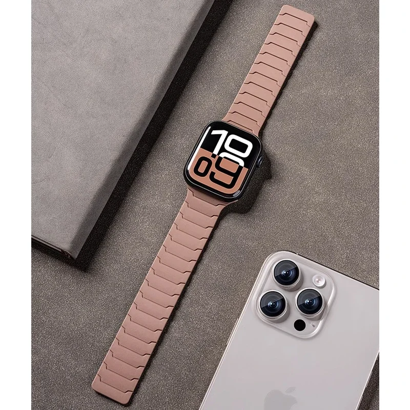สายแม่เหล็กสำหรับ Apple Watch ขนาด 46 มม. 42 มม. 49 มม. 45 มม. 44 มม. 41 มม. สายซิลิโคนแบบสปอร์ตสำหรับ iWatch Series ultra3 11 10 9 8 7 6 5 SE