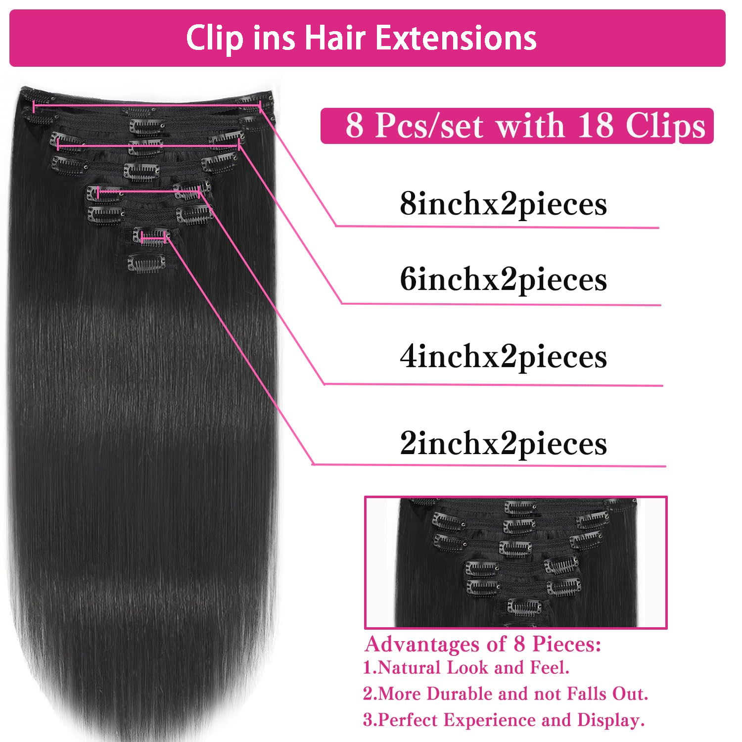Clip recto ins extensiones de cabello humano Clip en 100 extensiones de cabello humano cabello cabeza completa Clip de cabello humano ins cabello Color Natural