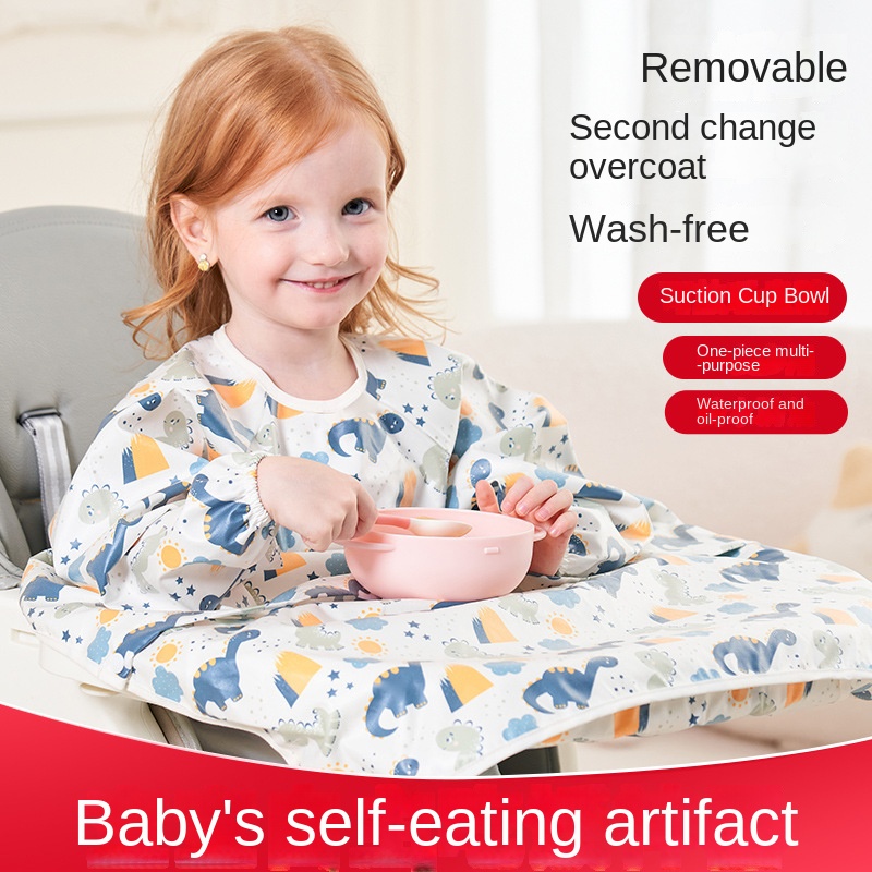 Babador de alimentação limpo para bebês, meninos e meninas de 8 meses a 5 anos, avental à prova d'água com cobertura de mesa infantil, sem bagunça, babador de cobertura completa para crianças