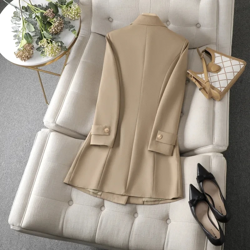 เสื้อเบลเซอร์ตัวยาวสำหรับผู้หญิงสีกากีสีกาแฟสีดำเสื้อ jaket formal ใส่ทำงานใส่ทำงานแนวธุรกิจแจ็คเก็ตฤดูหนาวฤดูใบไม้ร่วง