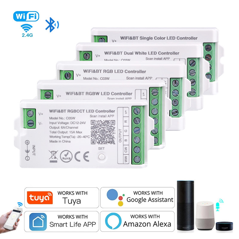 Tuya WiFi LED controlador Alexa Google Home Control de voz RGB RGBW CCT tira de LED controlador inteligente aplicación BT RF remoto 2,4G DC12V-24V