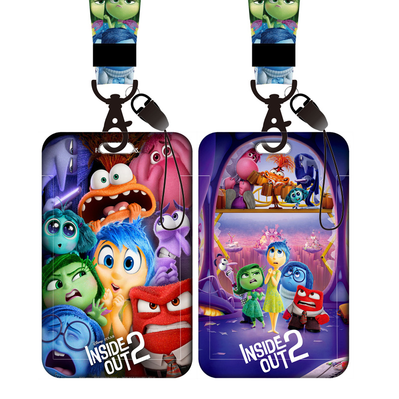 Новый держатель для карт Inside Out 2, брелок для ключей, детский чехол для автобусной карты, шейный ремешок, защита для карт Диснея, держатель для удостоверения личности, удостоверения личности