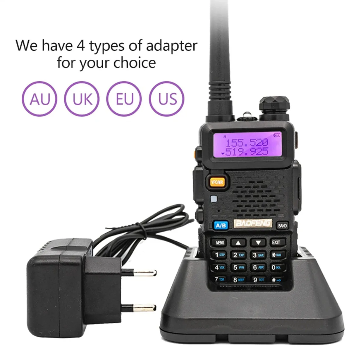 4 Uds Baofeng 8W Walkie Talkie de alta potencia de doble frecuencia 128CH portátil UV-5R Walkie Talkie bidireccional