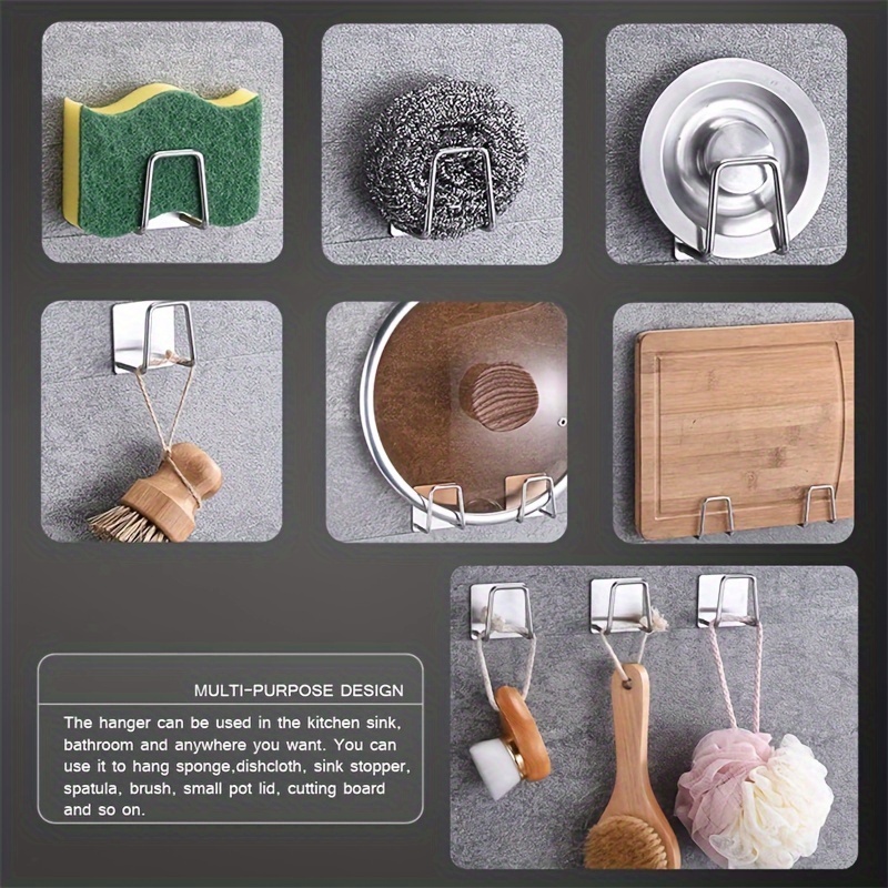 Uchwyt na gąbki kuchenne ze stali nierdzewnej, ociekacz na gąbki do zlewu, samoprzylepny uchwyt do przechowywania, haczyki ścienne, organizer kuchenny.