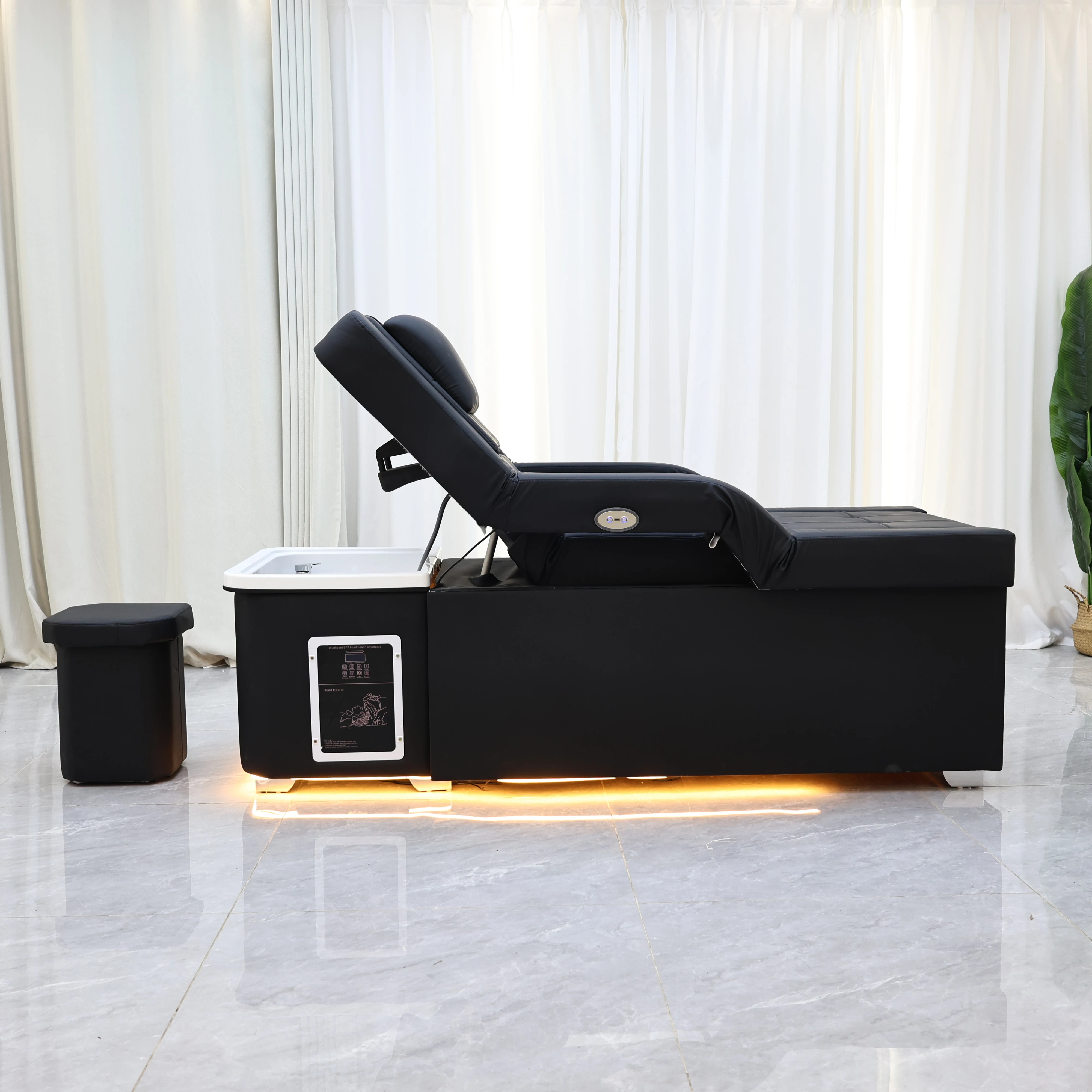 XinSheng Lettino per shampoo elettrico con sollevamento regolabile Lettino da massaggio Lettino da massaggio SPA per salone all-in-one con lavabo per capelli e pediluvio