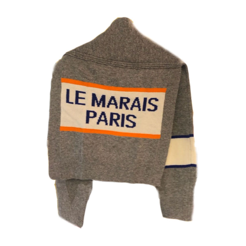 ファッショナブルなニットカラーブロックスカーフショルダーラップ女性の上着甘いトップトレンディな綿生地レギュラー丈春 2024