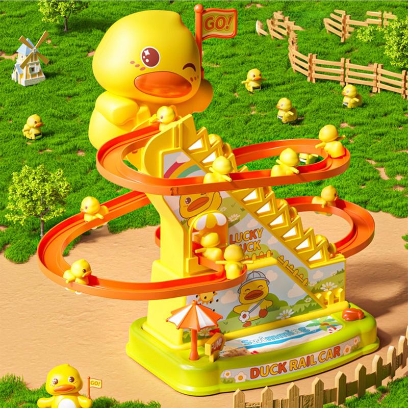 Juguete eléctrico de pista de pato para niños, montaña rusa con luces intermitentes y música, regalo de cumpleaños