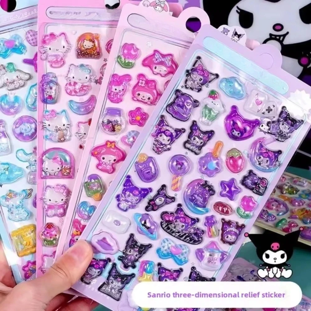 Personajes de dibujos animados Sanrio Kuromi 3D pegatinas luminosas en relieve tridimensionales pegatinas de juguete creativas para niños al por mayor