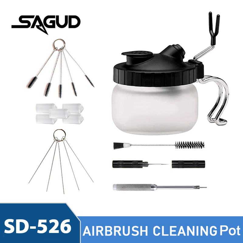 Kit de limpeza de aerógrafo, pote limpo com suporte e escovas de limpeza/agulhas, escova de ponta dupla, capas de proteção de aerógrafo