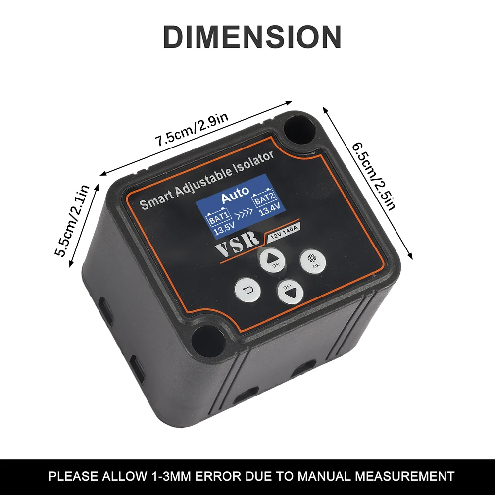 3/5/7m Verstelbare Spanning Dual Batterij Isolator 12V 140Amp VSR voor Lithium & Lood-zuur Batterij Auto Accessoires