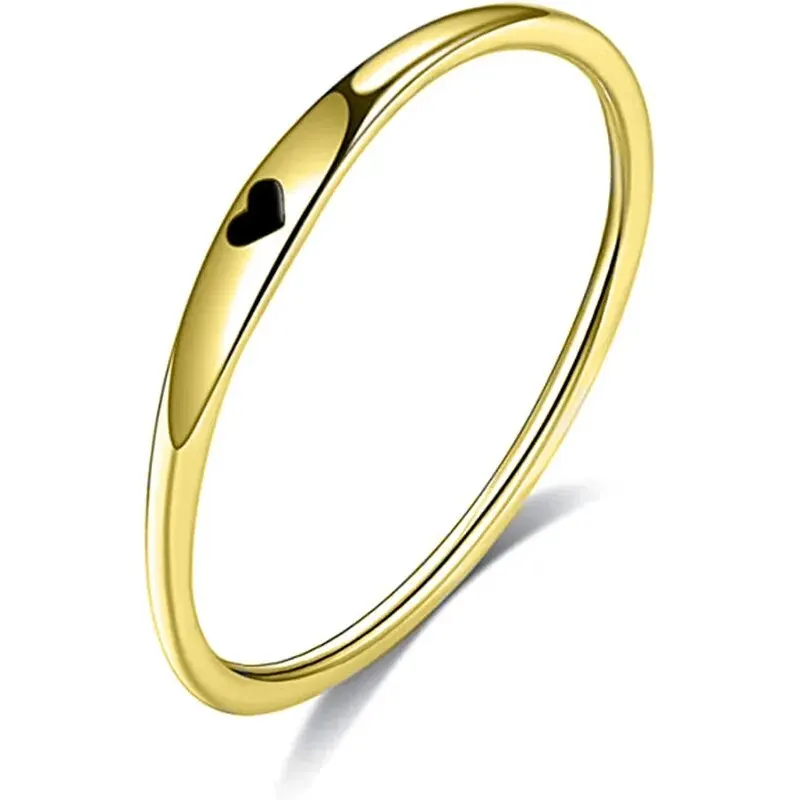 925 แหวนเงินสเตอร์ลิงง่ายแกะสลักหัวใจงานแต่งงาน STACKABLE แหวนของขวัญวันวาเลนไทน์สําหรับเธอขนาด 6-10
