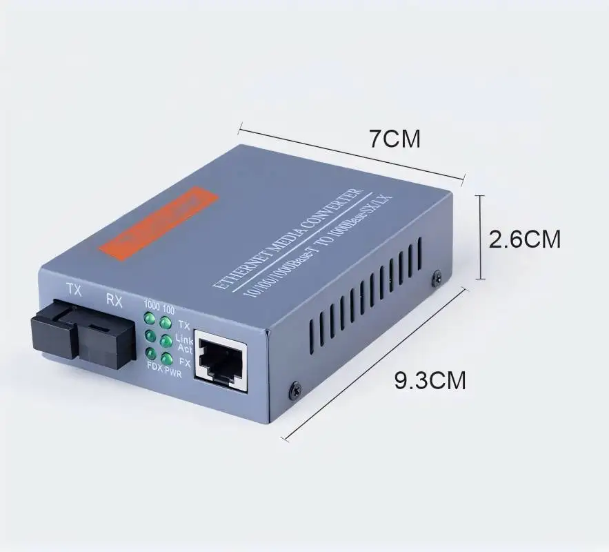 Conversor de mídia óptica de fibra gigabit HTB-GS-03 1000mbps porta sc de fibra única fonte de alimentação externa transmissor de fibra óptica