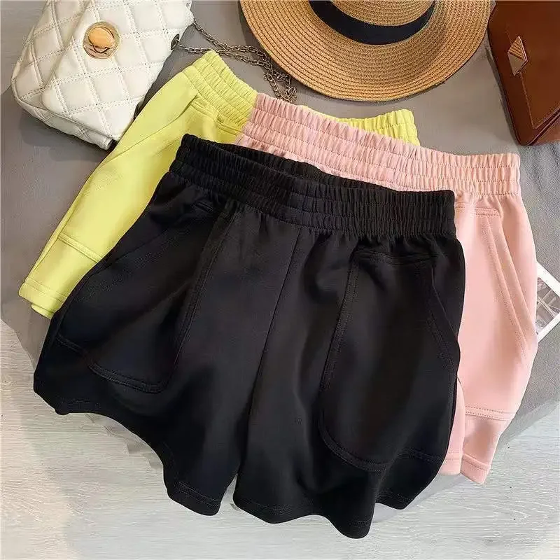 Pantalones cortos con bolsillo para mujer, pantalones cortos de cintura alta de Color sólido, pantalones deportivos sueltos informales, pantalones cortos de ciclismo con cintura elástica para verano